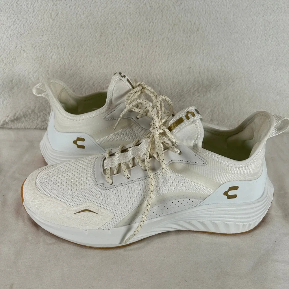 Charly White Gold Mesh Lace Up Athletic Running Sneakers Shoes Womens 10